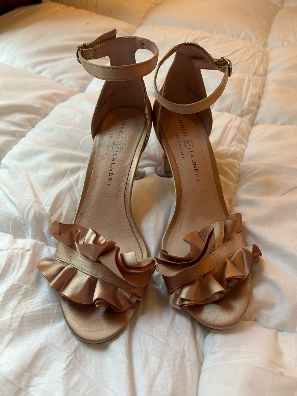 Chinese Laundry Champagne Ruffle Ankle-Strap Sandals